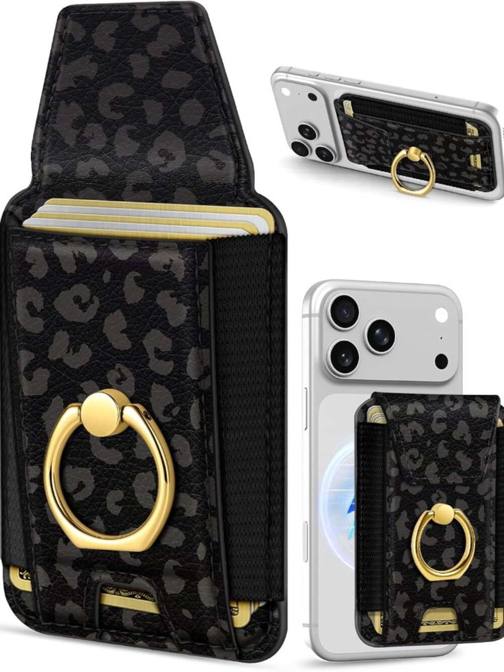 Compatible with Magsafe Wallet with Grip, Dark Leopard